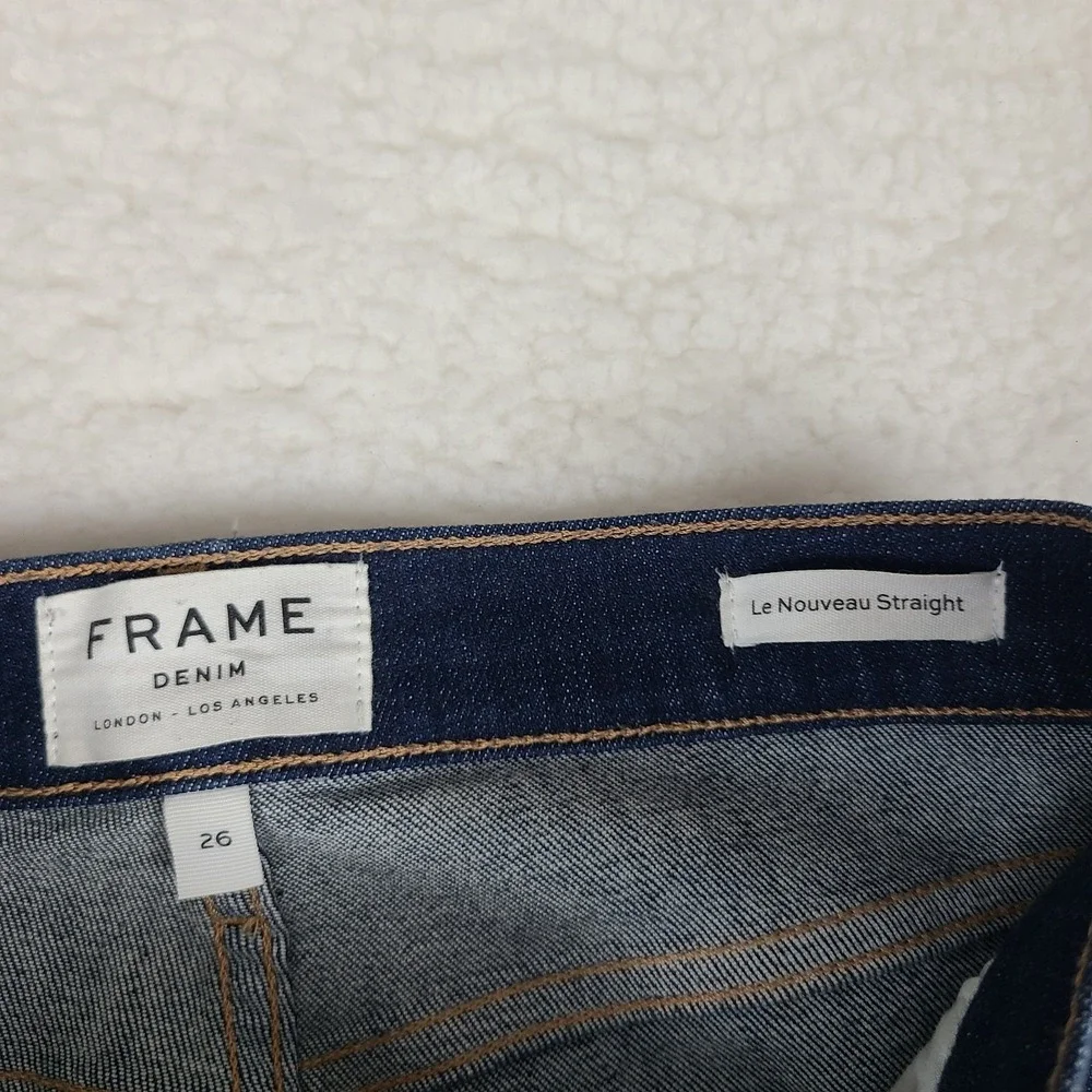 FRAME Jeans Womens 26x27 Blue Le Nouveau Straight Dark Wash Denim - Picture 9 of 14